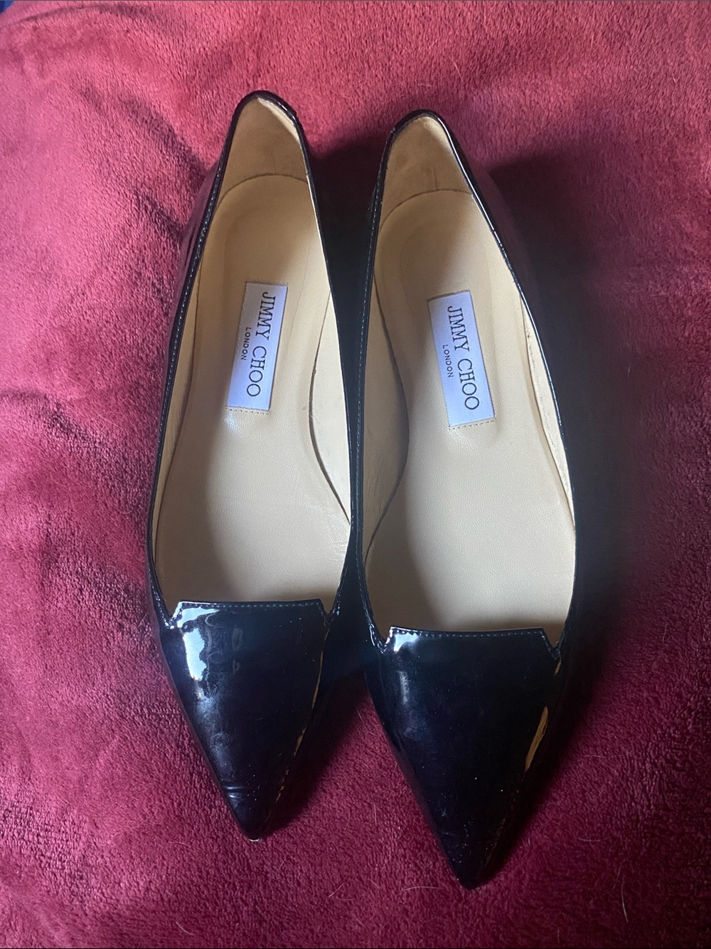 Jimmy Choo Black Patent Pointed-Toe Ballet Flats